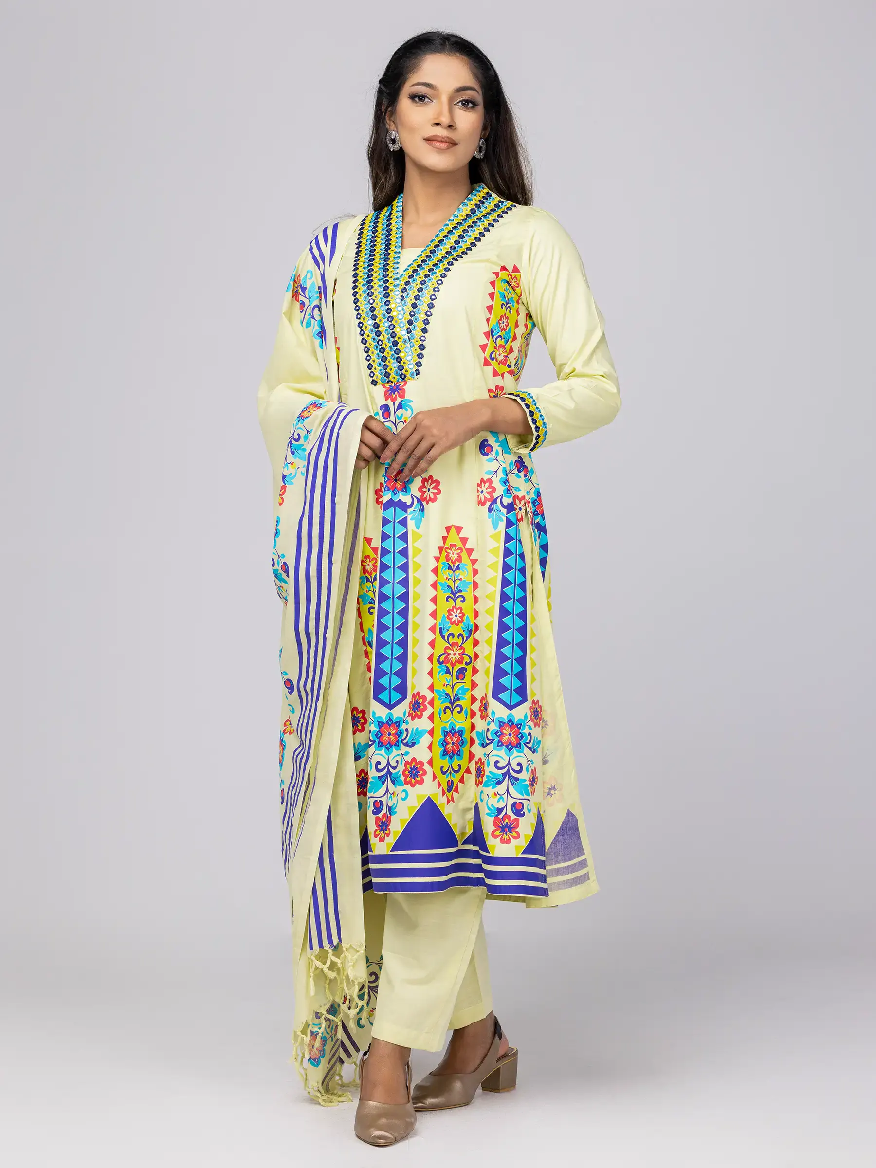 Printed and Embroidered Viscose-Cotton Shalwar Kameez