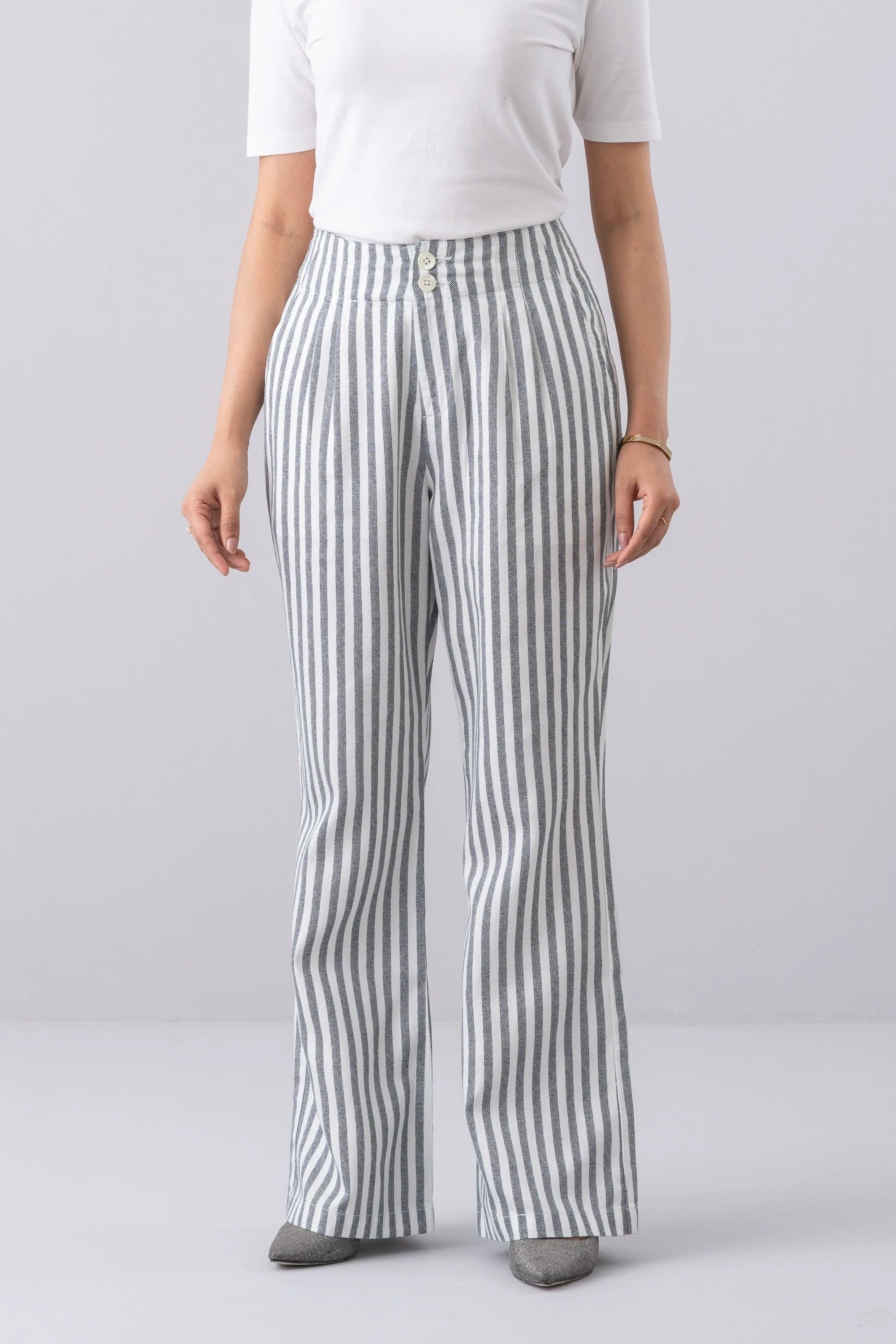 Wide-Leg Textured Stripe Pant
