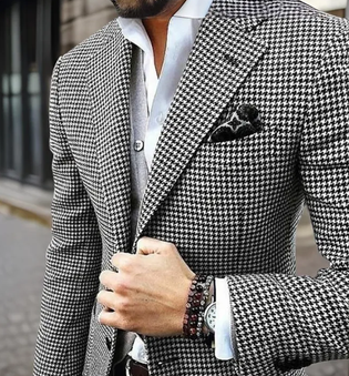 Slim Fit Men's Blazer Houndstooth Casual Italian Style Man Suit Jacket