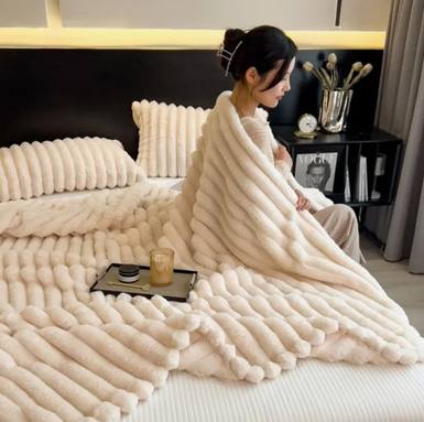 Artificial Rabbit Plush Warm Blanket for Bed, Soft Coral Fleece Sofa Throw Blanket Comfortable Thicken Bed Sheet