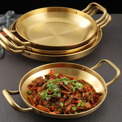 Stainless Steel Saucepan Dry Pots Home Cooking Seafood Rice Pot Paella Pan Picnic Snack Plates Cookware with Handle for Kitchen